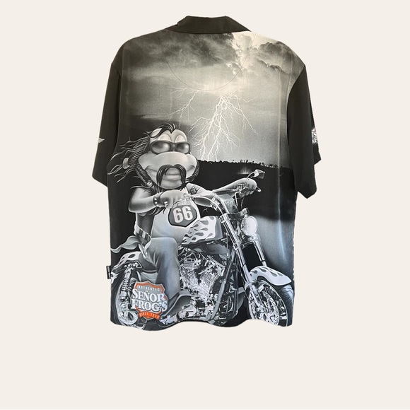 SENOR FROGS Biker Button Up Shirt Motorcycle Handlebar Mustache Rider - Picture 4 of 8